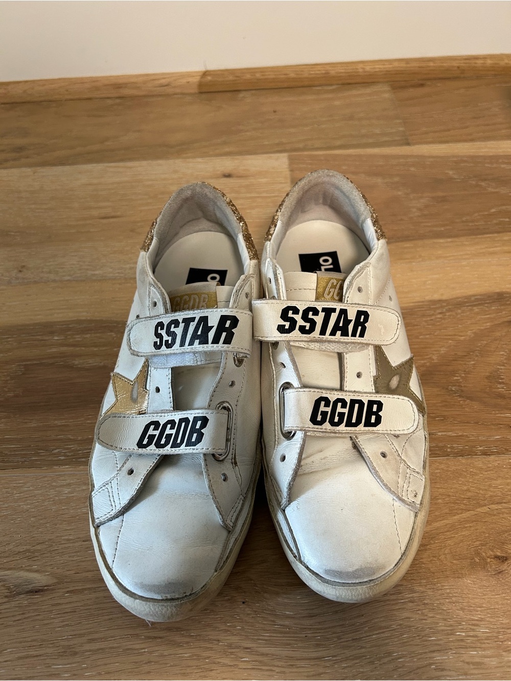 Golden Goose White Sneakers with Gold Star and Velcro Straps
